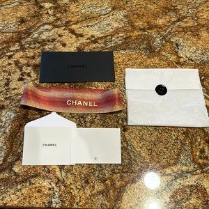 CHANEL Ribbon, Receipt Sleeve, Blank Note Card, & Tissue Paper
